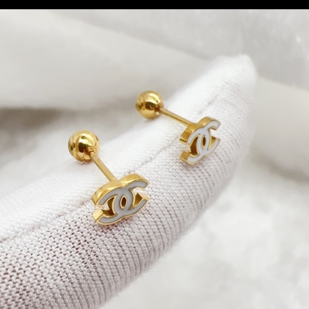 Cc Gold Logo Earrings stainless steel gold plated